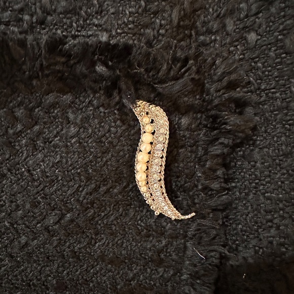 INC Asymmetric Frayed Edge Wrap Skirt, Black Tweed with Pearl Pin Detail, Size 6 - Picture 3 of 5